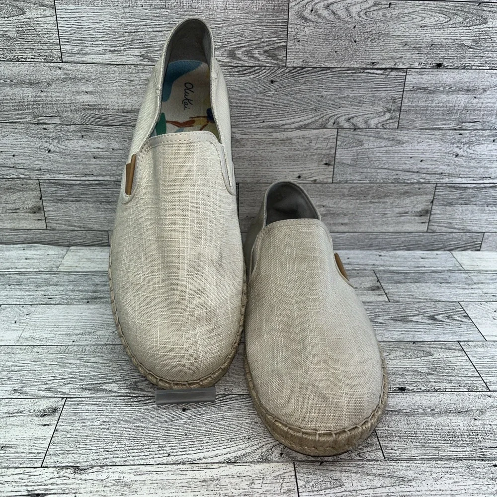 OluKai Kaula Pa'a Kapa Beige Slip On Comfort Espadrilles Loafer Shoes Women‎ 10